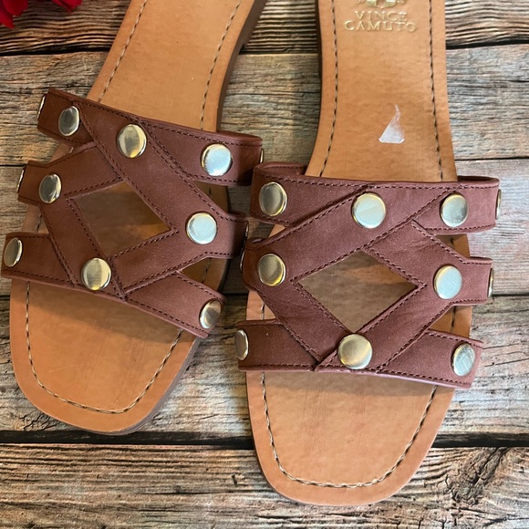 Vince Camuto Brown Studded Flat Slip On Sandals Size 9.5 - Picture 4 of 8
